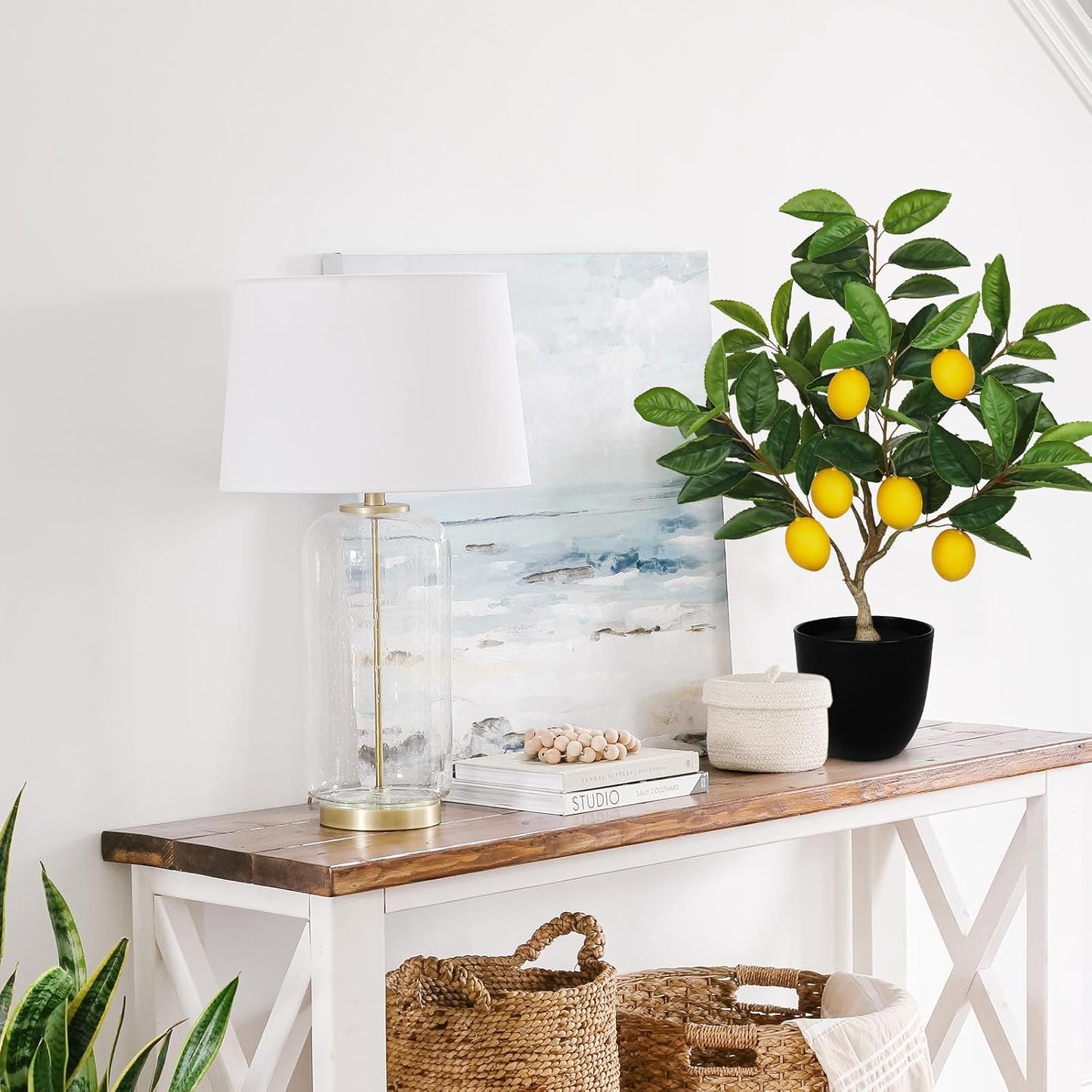 Artificial Potted Plants 19.7 inches Small Fake Lemon Tree Artificial Lemons Citrus Tree with Black Pot Faux Plants Indoor Lemon Decorations for Home,Office, Living Room Table, Desk
