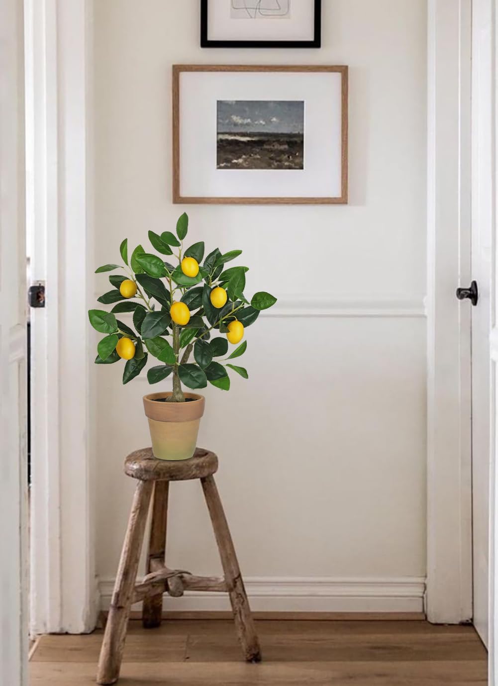 Artificial Potted Plants 19.7 inches Small Fake Lemon Tree Artificial Lemons Citrus Tree with Black Pot Faux Plants Indoor Lemon Decorations for Home,Office, Living Room Table, Desk