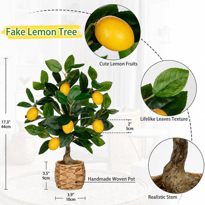 Artificial Potted Plants 19.7 inches Small Fake Lemon Tree Artificial Lemons Citrus Tree with Black Pot Faux Plants Indoor Lemon Decorations for Home,Office, Living Room Table, Desk