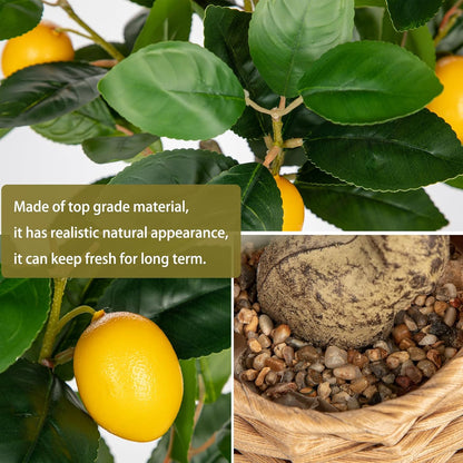 Artificial Potted Plants 19.7 inches Small Fake Lemon Tree Artificial Lemons Citrus Tree with Black Pot Faux Plants Indoor Lemon Decorations for Home,Office, Living Room Table, Desk