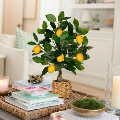 Artificial Potted Plants 19.7 inches Small Fake Lemon Tree Artificial Lemons Citrus Tree with Black Pot Faux Plants Indoor Lemon Decorations for Home,Office, Living Room Table, Desk