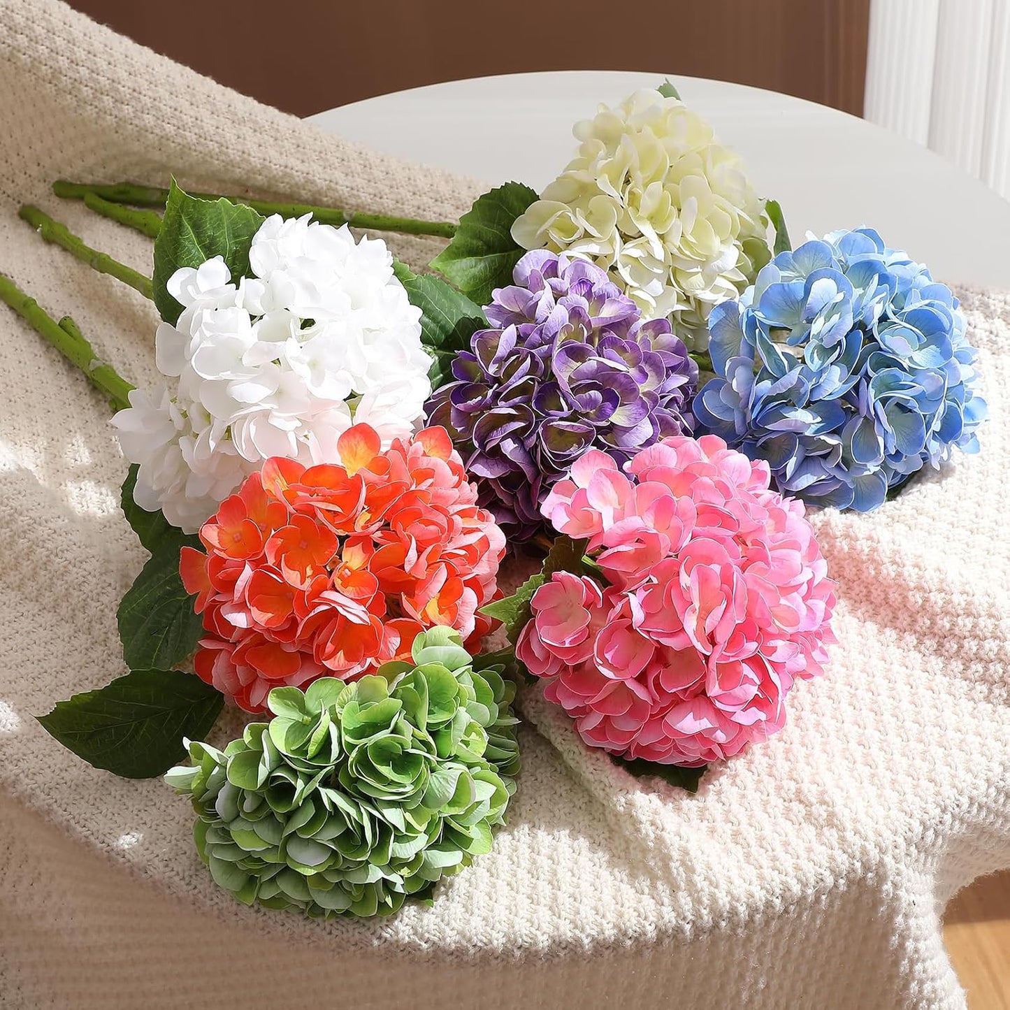 2Pcs Hydrangea Artificial Flowers, 22.44" Real Touch Latex Faux Hydrangea with Long Stems & Leaves for Home Office Decor or Wedding, Party, Centerpieces, Floral Arrangements (White)