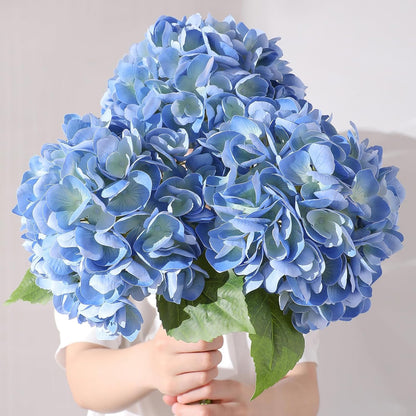 2Pcs Hydrangea Artificial Flowers, 22.44" Real Touch Latex Faux Hydrangea with Long Stems & Leaves for Home Office Decor or Wedding, Party, Centerpieces, Floral Arrangements (White)
