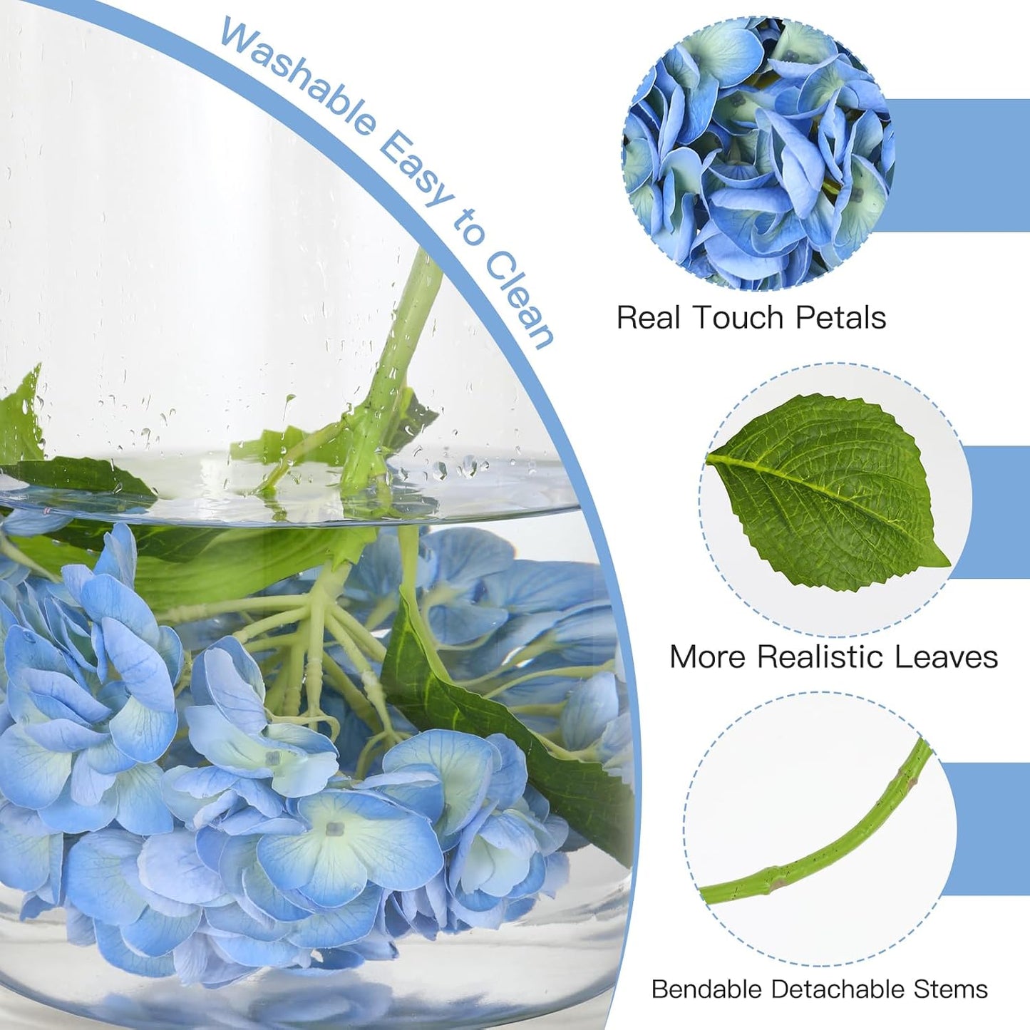 2Pcs Hydrangea Artificial Flowers, 22.44" Real Touch Latex Faux Hydrangea with Long Stems & Leaves for Home Office Decor or Wedding, Party, Centerpieces, Floral Arrangements (White)