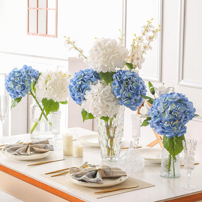 2Pcs Hydrangea Artificial Flowers, 22.44" Real Touch Latex Faux Hydrangea with Long Stems & Leaves for Home Office Decor or Wedding, Party, Centerpieces, Floral Arrangements (White)