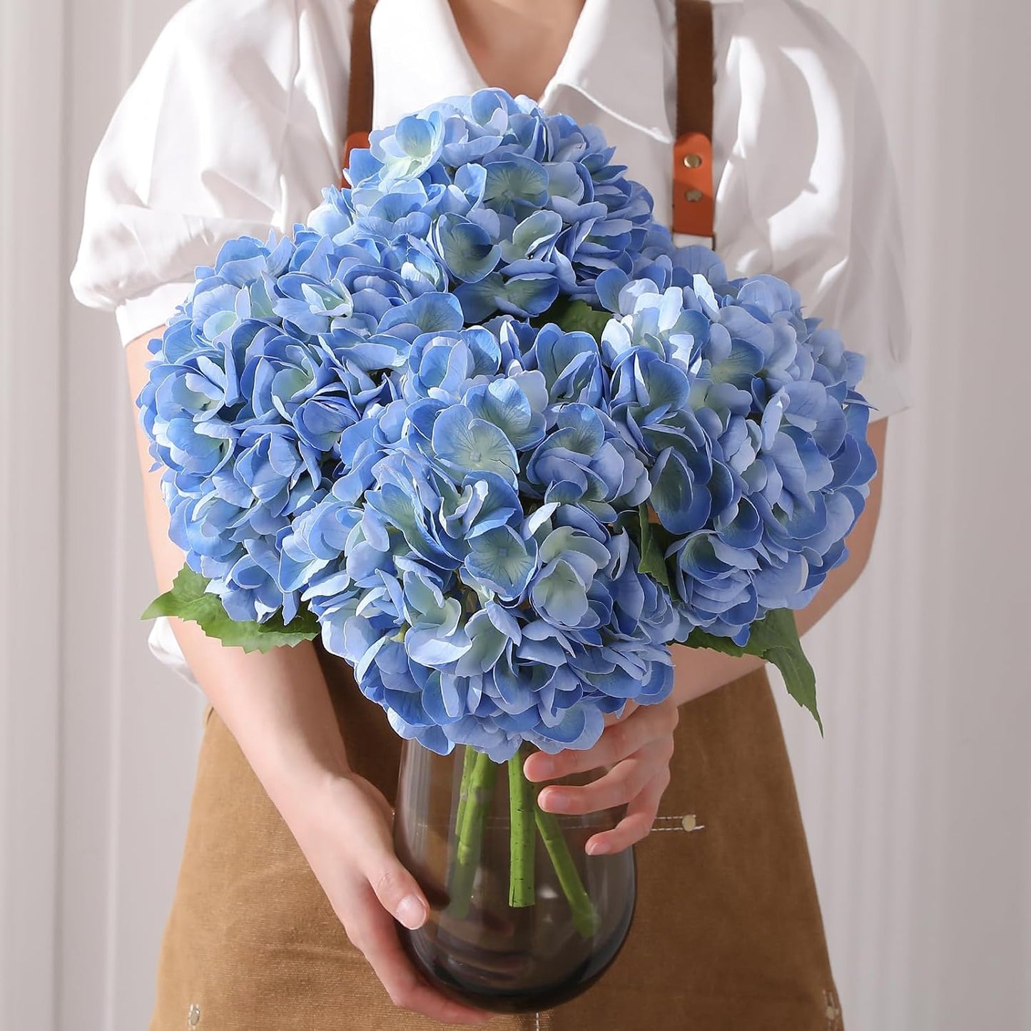 2Pcs Hydrangea Artificial Flowers, 22.44" Real Touch Latex Faux Hydrangea with Long Stems & Leaves for Home Office Decor or Wedding, Party, Centerpieces, Floral Arrangements (White)