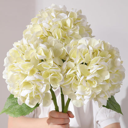 2Pcs Hydrangea Artificial Flowers, 22.44" Real Touch Latex Faux Hydrangea with Long Stems & Leaves for Home Office Decor or Wedding, Party, Centerpieces, Floral Arrangements (White)