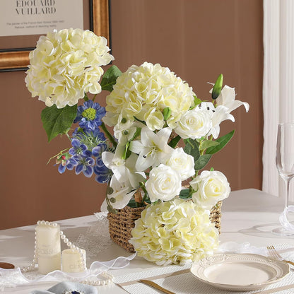 2Pcs Hydrangea Artificial Flowers, 22.44" Real Touch Latex Faux Hydrangea with Long Stems & Leaves for Home Office Decor or Wedding, Party, Centerpieces, Floral Arrangements (White)