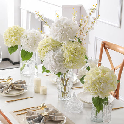 2Pcs Hydrangea Artificial Flowers, 22.44" Real Touch Latex Faux Hydrangea with Long Stems & Leaves for Home Office Decor or Wedding, Party, Centerpieces, Floral Arrangements (White)