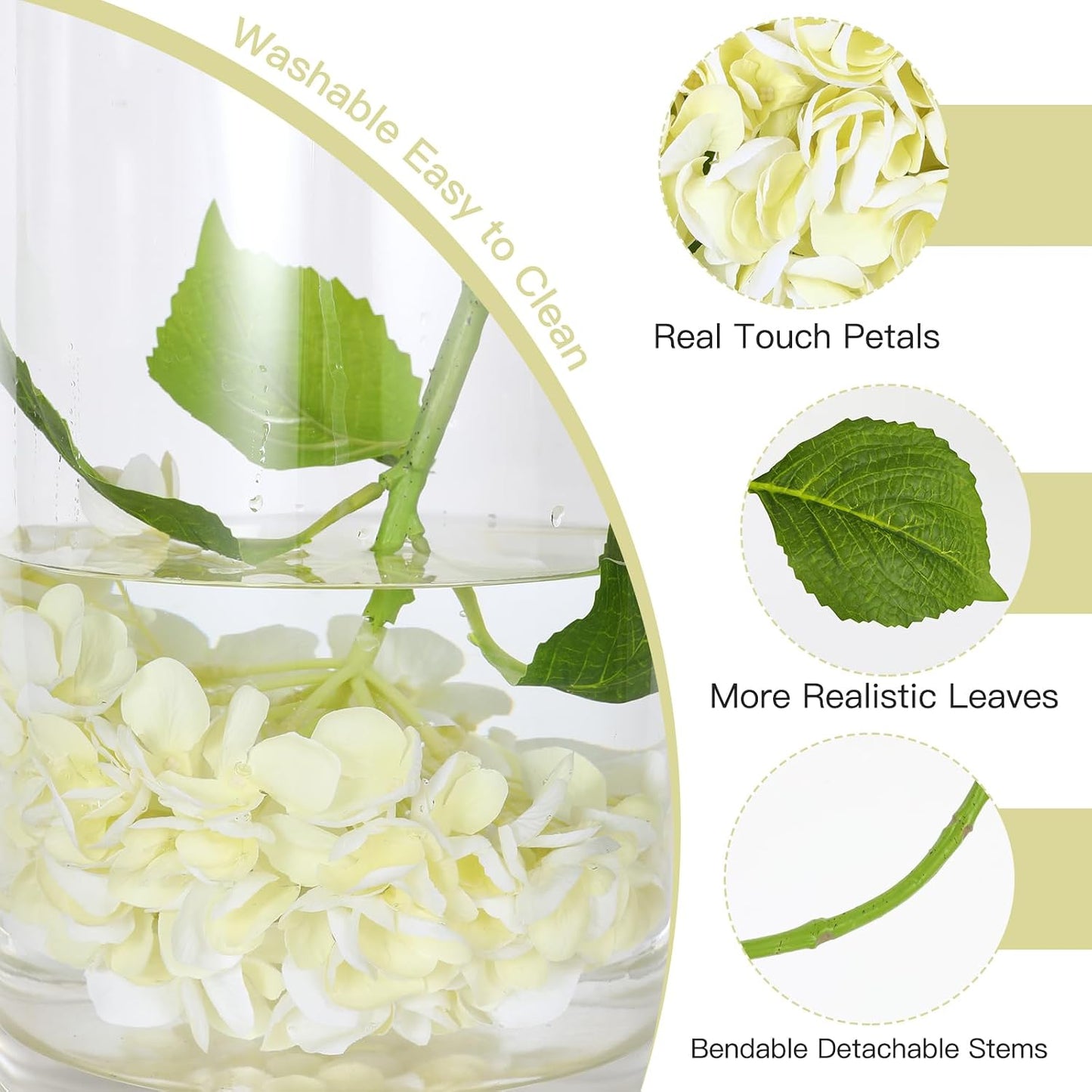 2Pcs Hydrangea Artificial Flowers, 22.44" Real Touch Latex Faux Hydrangea with Long Stems & Leaves for Home Office Decor or Wedding, Party, Centerpieces, Floral Arrangements (White)