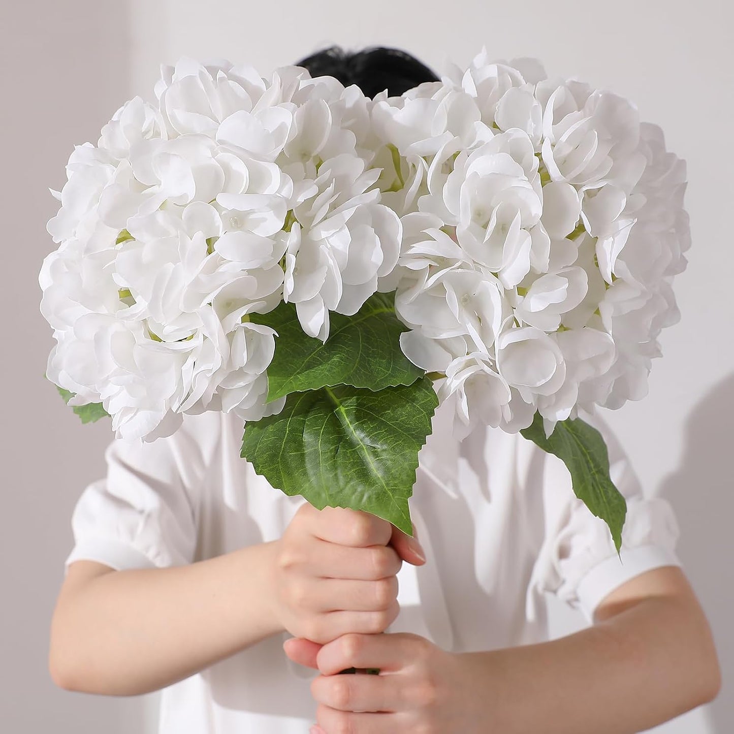 2Pcs Hydrangea Artificial Flowers, 22.44" Real Touch Latex Faux Hydrangea with Long Stems & Leaves for Home Office Decor or Wedding, Party, Centerpieces, Floral Arrangements (White)