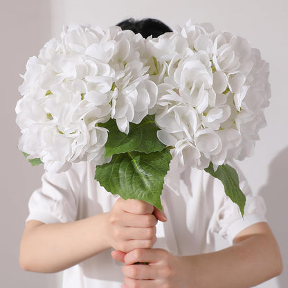 2Pcs Hydrangea Artificial Flowers, 22.44" Real Touch Latex Faux Hydrangea with Long Stems & Leaves for Home Office Decor or Wedding, Party, Centerpieces, Floral Arrangements (White)