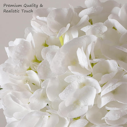 2Pcs Hydrangea Artificial Flowers, 22.44" Real Touch Latex Faux Hydrangea with Long Stems & Leaves for Home Office Decor or Wedding, Party, Centerpieces, Floral Arrangements (White)