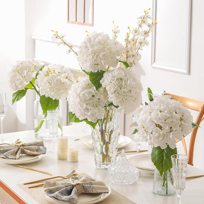 2Pcs Hydrangea Artificial Flowers, 22.44" Real Touch Latex Faux Hydrangea with Long Stems & Leaves for Home Office Decor or Wedding, Party, Centerpieces, Floral Arrangements (White)