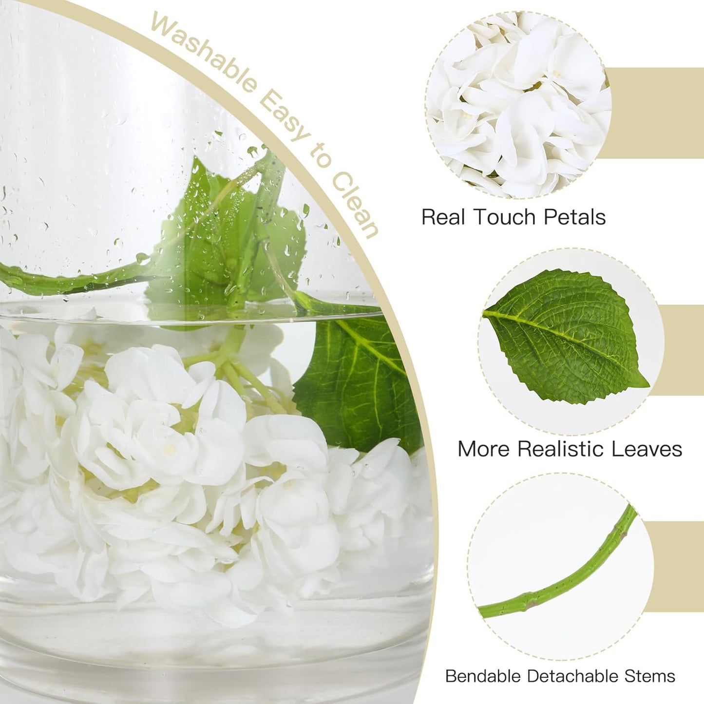 2Pcs Hydrangea Artificial Flowers, 22.44" Real Touch Latex Faux Hydrangea with Long Stems & Leaves for Home Office Decor or Wedding, Party, Centerpieces, Floral Arrangements (White)