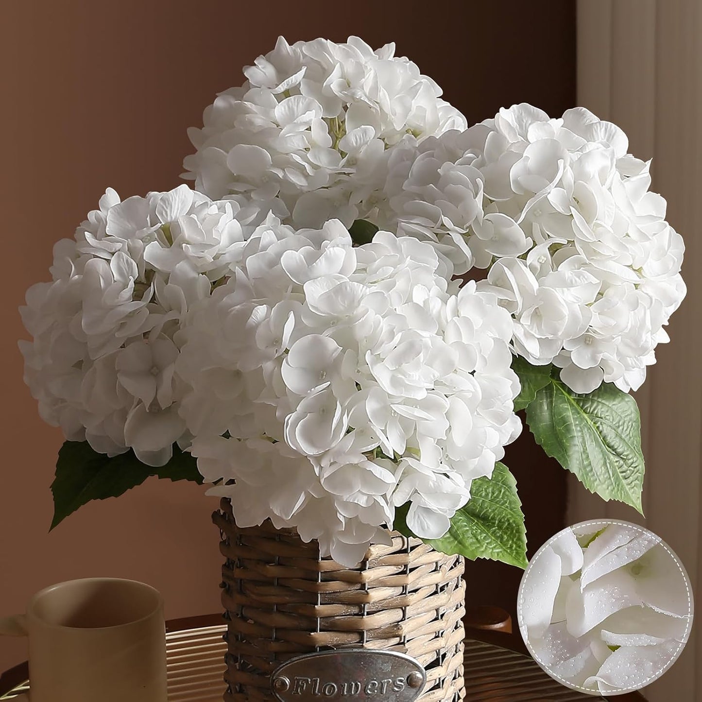 2Pcs Hydrangea Artificial Flowers, 22.44" Real Touch Latex Faux Hydrangea with Long Stems & Leaves for Home Office Decor or Wedding, Party, Centerpieces, Floral Arrangements (White)