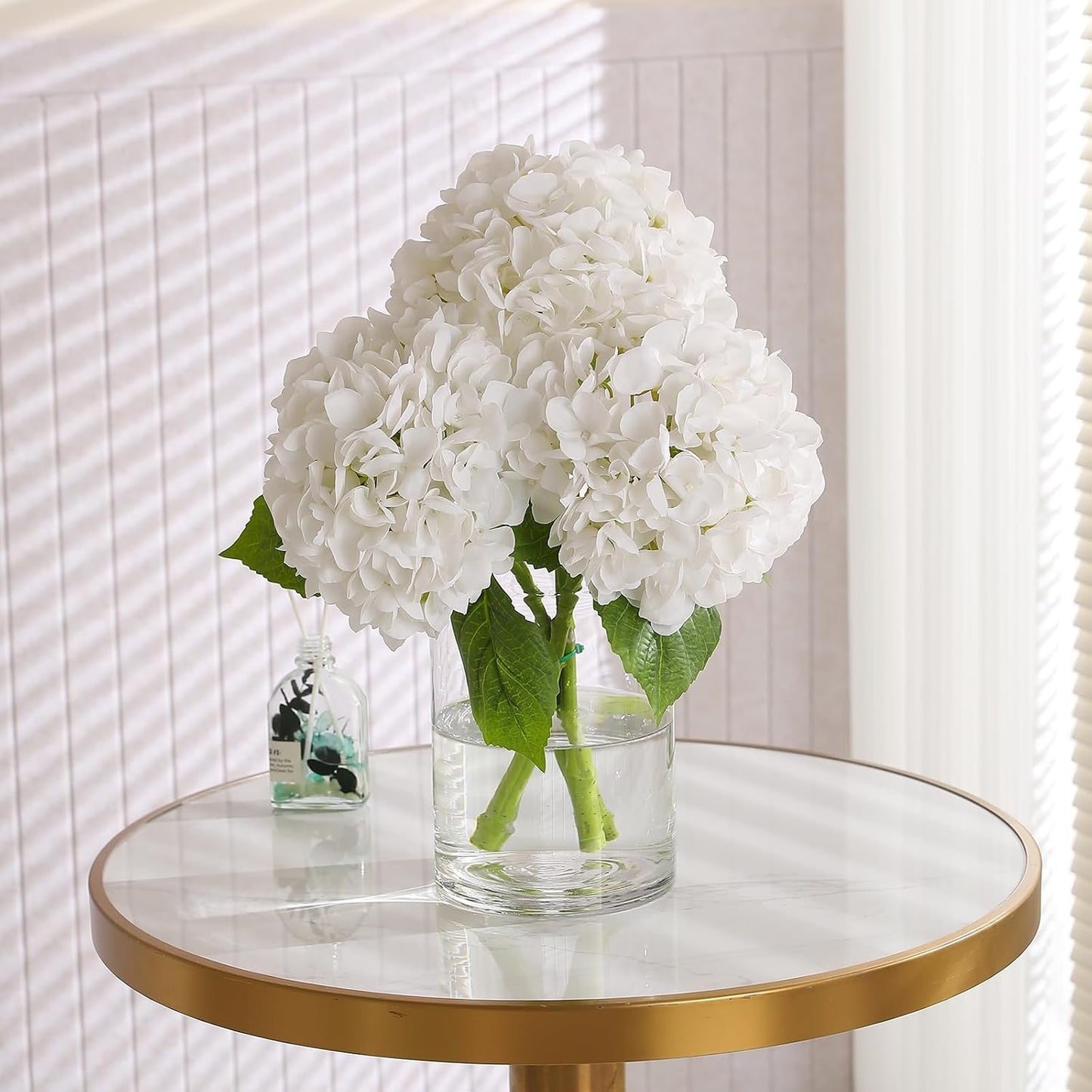 2Pcs Hydrangea Artificial Flowers, 22.44" Real Touch Latex Faux Hydrangea with Long Stems & Leaves for Home Office Decor or Wedding, Party, Centerpieces, Floral Arrangements (White)