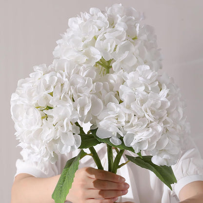 2Pcs Hydrangea Artificial Flowers, 22.44" Real Touch Latex Faux Hydrangea with Long Stems & Leaves for Home Office Decor or Wedding, Party, Centerpieces, Floral Arrangements (White)