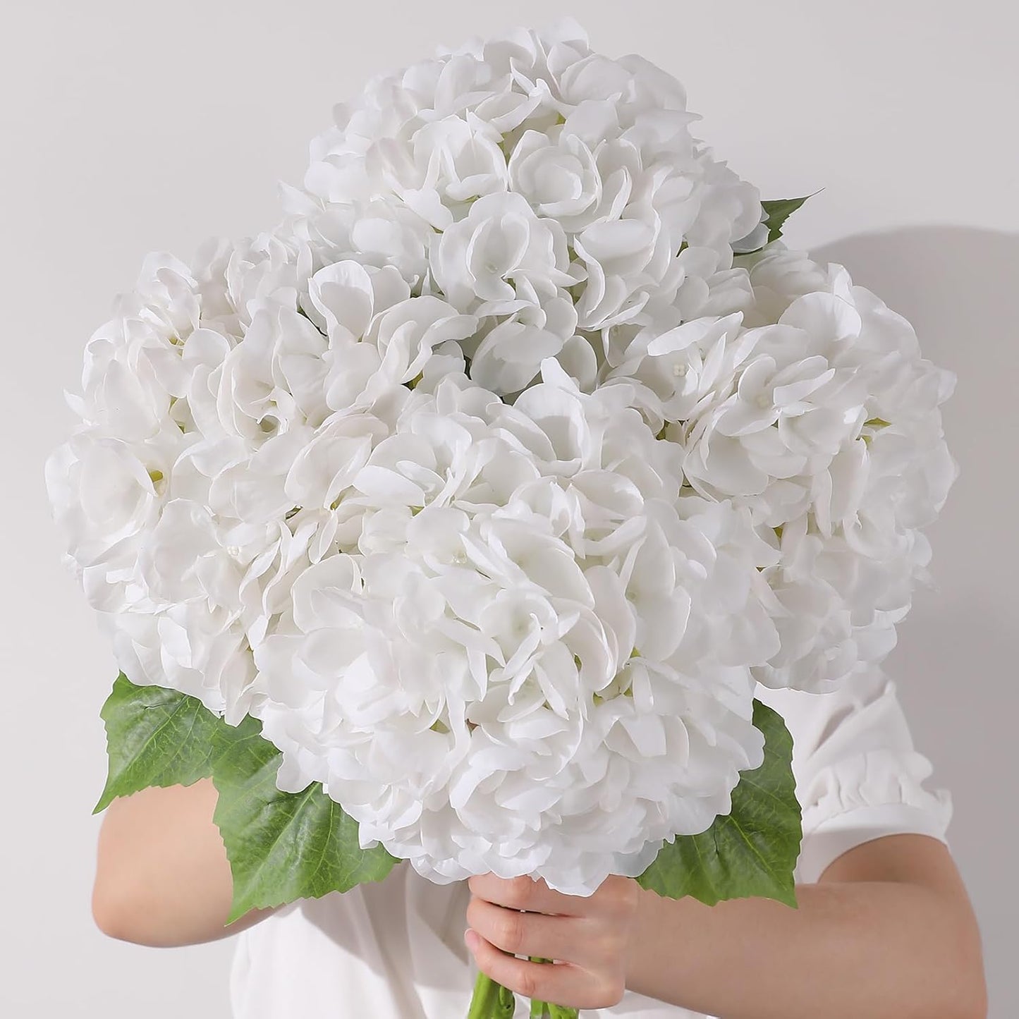2Pcs Hydrangea Artificial Flowers, 22.44" Real Touch Latex Faux Hydrangea with Long Stems & Leaves for Home Office Decor or Wedding, Party, Centerpieces, Floral Arrangements (White)