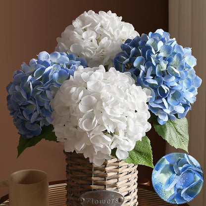 2Pcs Hydrangea Artificial Flowers, 22.44" Real Touch Latex Faux Hydrangea with Long Stems & Leaves for Home Office Decor or Wedding, Party, Centerpieces, Floral Arrangements (White)