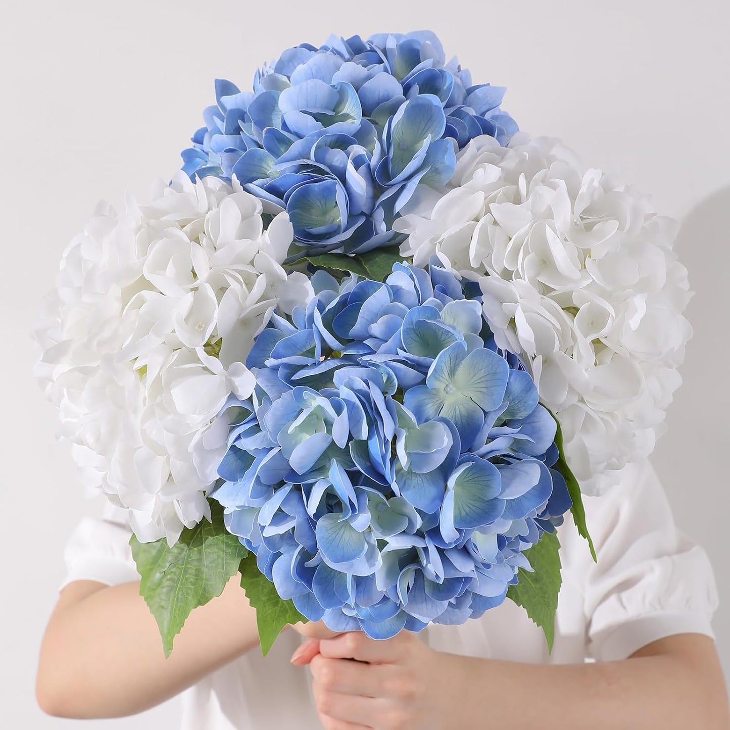 2Pcs Hydrangea Artificial Flowers, 22.44" Real Touch Latex Faux Hydrangea with Long Stems & Leaves for Home Office Decor or Wedding, Party, Centerpieces, Floral Arrangements (White)