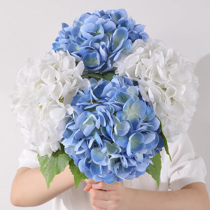 2Pcs Hydrangea Artificial Flowers, 22.44" Real Touch Latex Faux Hydrangea with Long Stems & Leaves for Home Office Decor or Wedding, Party, Centerpieces, Floral Arrangements (White)