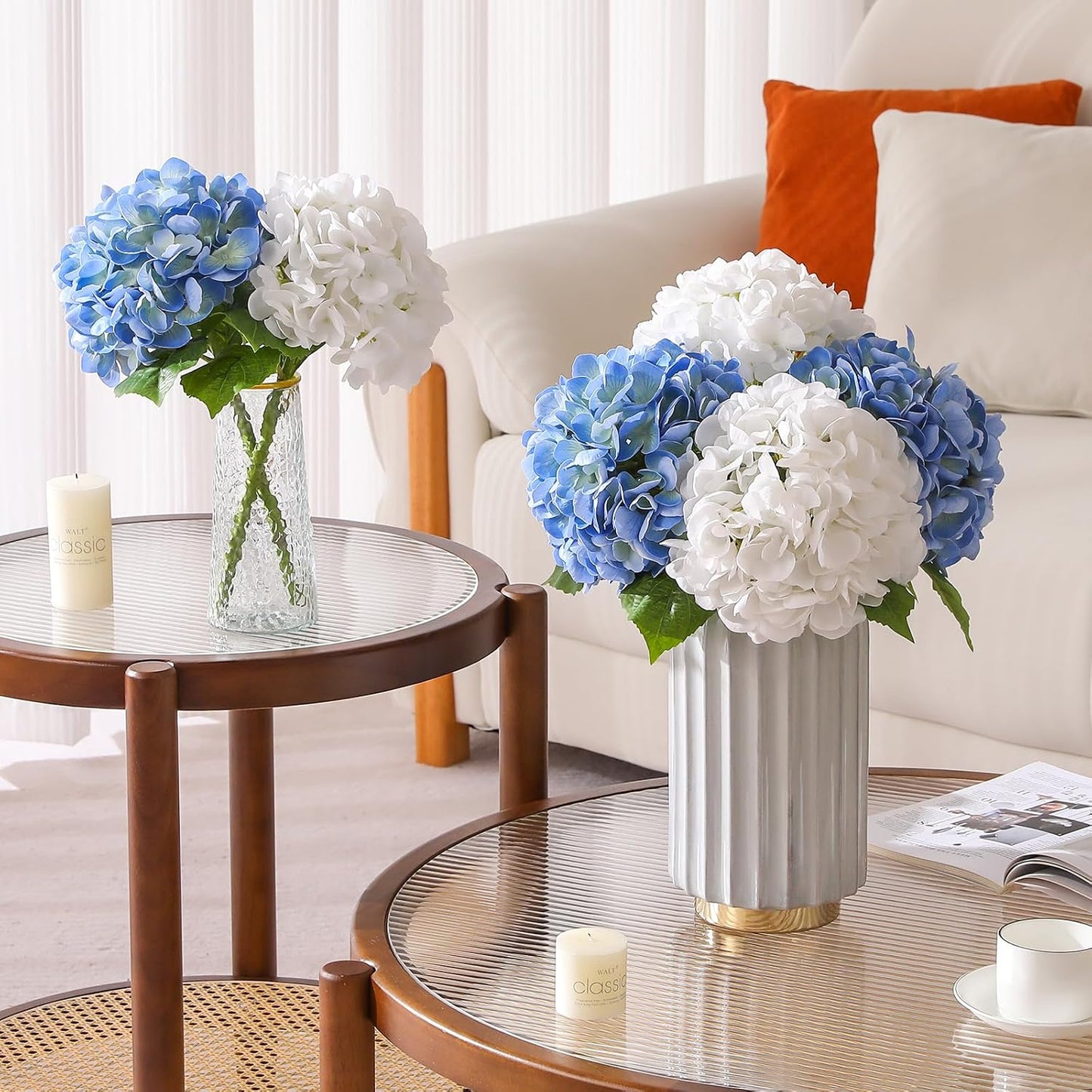 2Pcs Hydrangea Artificial Flowers, 22.44" Real Touch Latex Faux Hydrangea with Long Stems & Leaves for Home Office Decor or Wedding, Party, Centerpieces, Floral Arrangements (White)