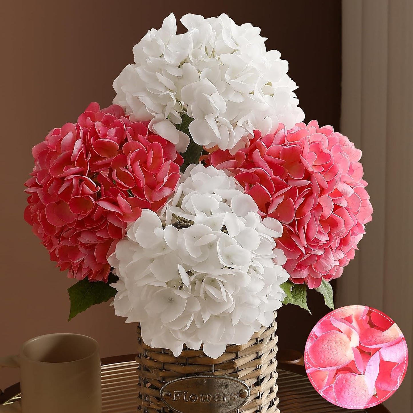 2Pcs Hydrangea Artificial Flowers, 22.44" Real Touch Latex Faux Hydrangea with Long Stems & Leaves for Home Office Decor or Wedding, Party, Centerpieces, Floral Arrangements (White)
