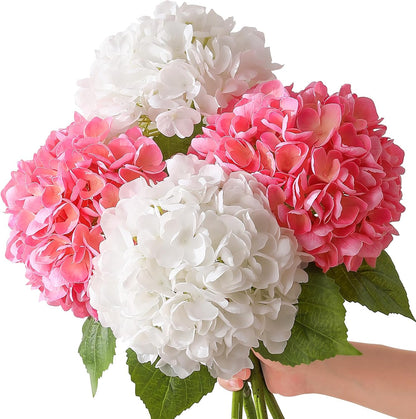 2Pcs Hydrangea Artificial Flowers, 22.44" Real Touch Latex Faux Hydrangea with Long Stems & Leaves for Home Office Decor or Wedding, Party, Centerpieces, Floral Arrangements (White)
