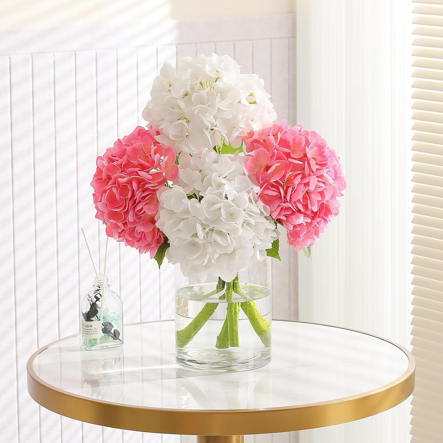 2Pcs Hydrangea Artificial Flowers, 22.44" Real Touch Latex Faux Hydrangea with Long Stems & Leaves for Home Office Decor or Wedding, Party, Centerpieces, Floral Arrangements (White)
