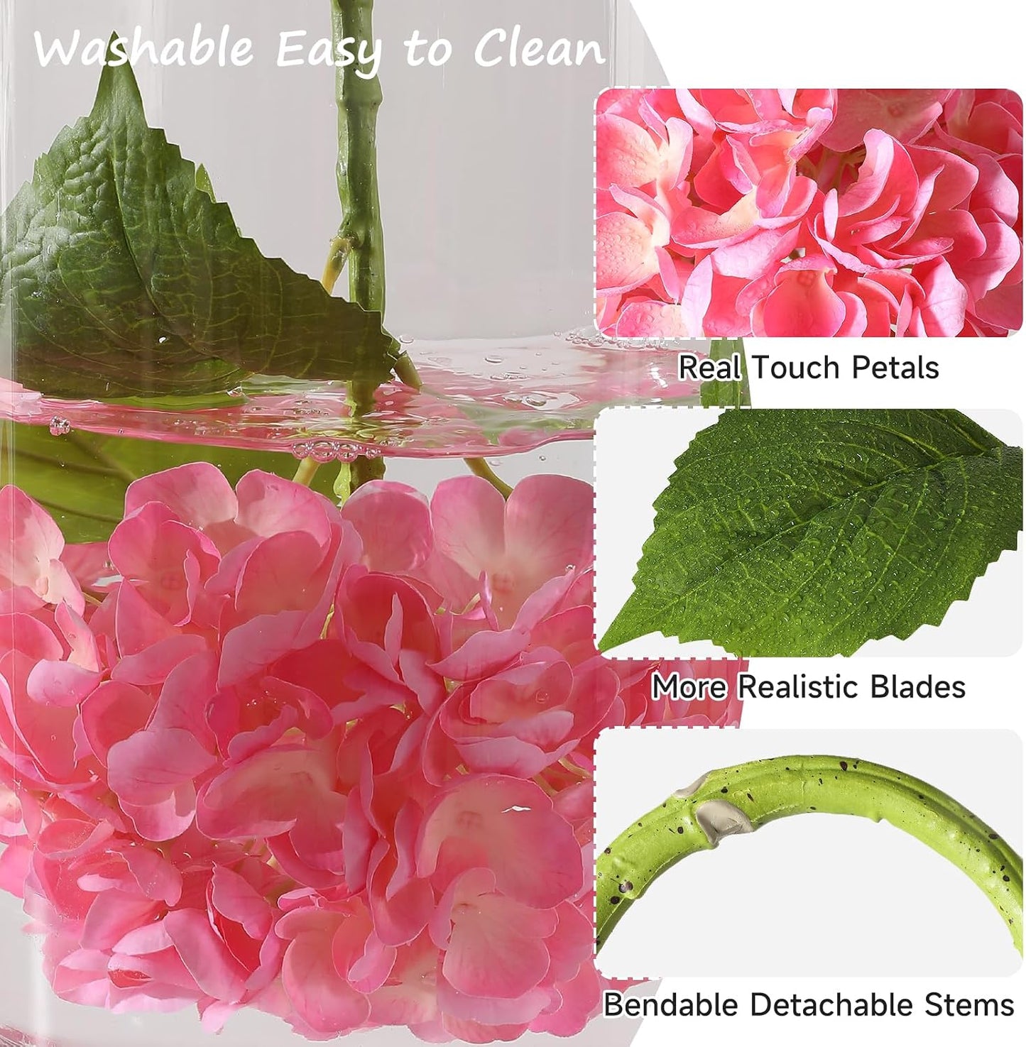 2Pcs Hydrangea Artificial Flowers, 22.44" Real Touch Latex Faux Hydrangea with Long Stems & Leaves for Home Office Decor or Wedding, Party, Centerpieces, Floral Arrangements (White)