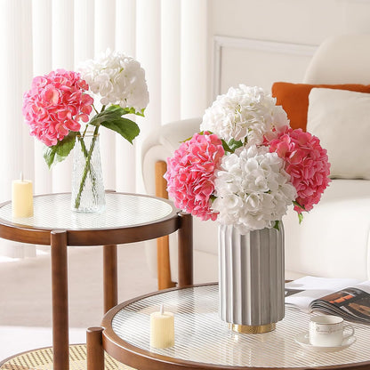 2Pcs Hydrangea Artificial Flowers, 22.44" Real Touch Latex Faux Hydrangea with Long Stems & Leaves for Home Office Decor or Wedding, Party, Centerpieces, Floral Arrangements (White)