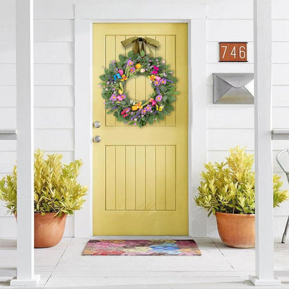 22 Inch Spring Summer Wreaths for Front Door, Artificial Yellow Forsythia Wreath with Green Leaves, Large Silk Floral Wreath for All Seasons Window Wall Wedding Decor