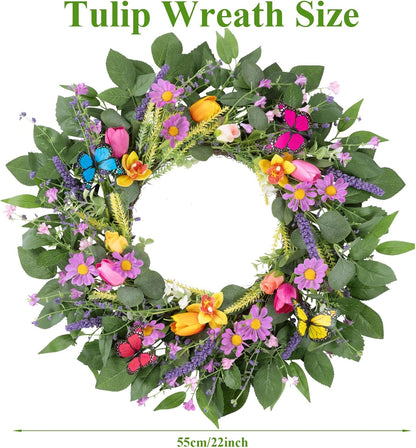 22 Inch Spring Summer Wreaths for Front Door, Artificial Yellow Forsythia Wreath with Green Leaves, Large Silk Floral Wreath for All Seasons Window Wall Wedding Decor