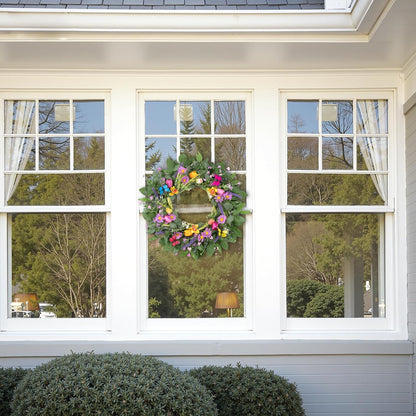 22 Inch Spring Summer Wreaths for Front Door, Artificial Yellow Forsythia Wreath with Green Leaves, Large Silk Floral Wreath for All Seasons Window Wall Wedding Decor