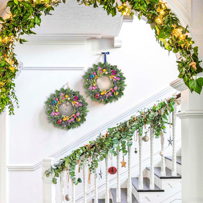 22 Inch Spring Summer Wreaths for Front Door, Artificial Yellow Forsythia Wreath with Green Leaves, Large Silk Floral Wreath for All Seasons Window Wall Wedding Decor