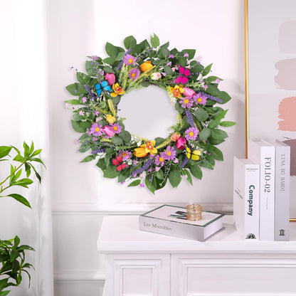 22 Inch Spring Summer Wreaths for Front Door, Artificial Yellow Forsythia Wreath with Green Leaves, Large Silk Floral Wreath for All Seasons Window Wall Wedding Decor