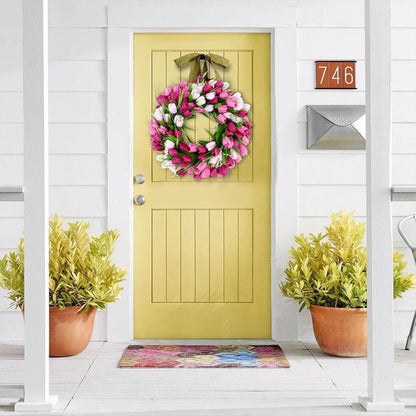 22 Inch Spring Summer Wreaths for Front Door, Artificial Yellow Forsythia Wreath with Green Leaves, Large Silk Floral Wreath for All Seasons Window Wall Wedding Decor