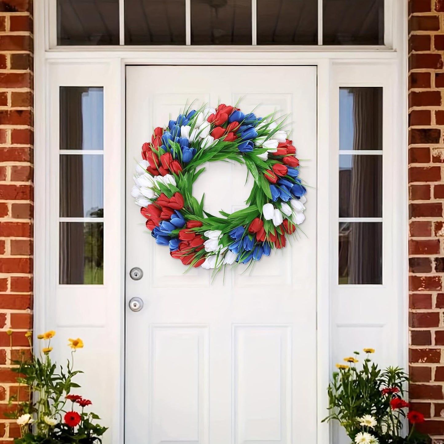 22 Inch Spring Summer Wreaths for Front Door, Artificial Yellow Forsythia Wreath with Green Leaves, Large Silk Floral Wreath for All Seasons Window Wall Wedding Decor