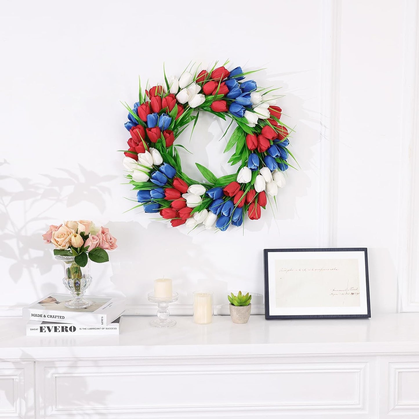 22 Inch Spring Summer Wreaths for Front Door, Artificial Yellow Forsythia Wreath with Green Leaves, Large Silk Floral Wreath for All Seasons Window Wall Wedding Decor