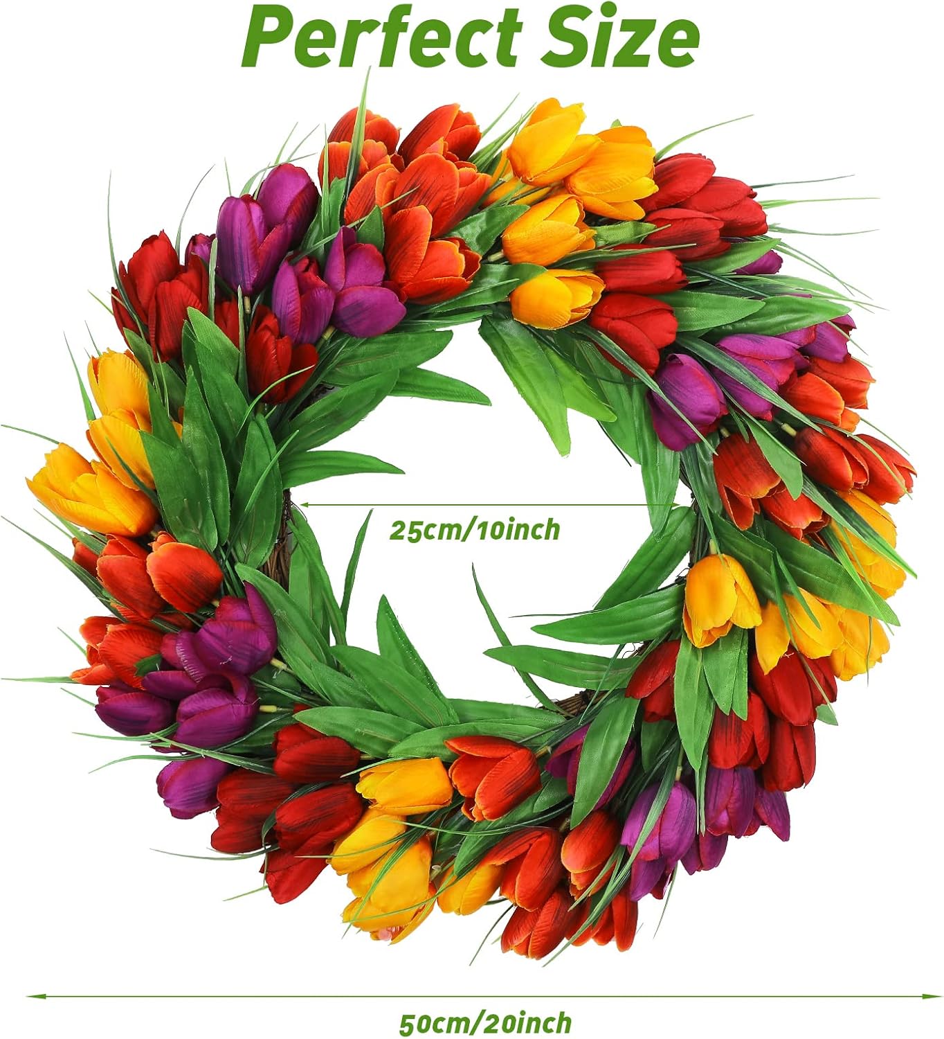 22 Inch Spring Summer Wreaths for Front Door, Artificial Yellow Forsythia Wreath with Green Leaves, Large Silk Floral Wreath for All Seasons Window Wall Wedding Decor