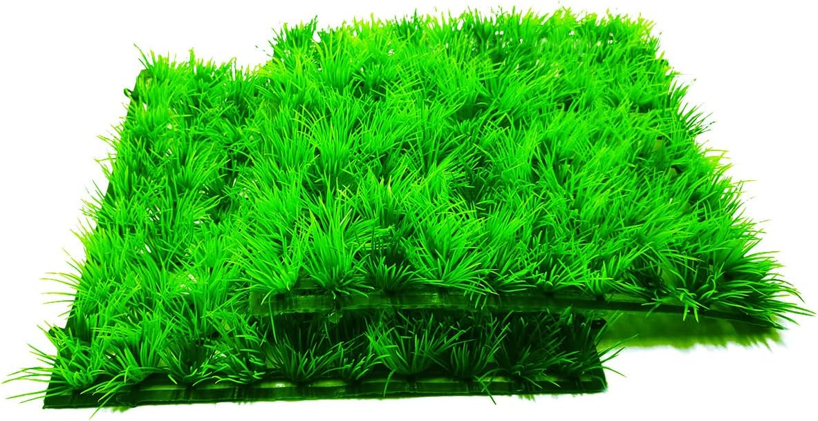 2pcs (10"X10") Artificial Aquarium Grass Mat Decorations Artificial Plastic Lawn Ornament Landscape Green Plants Decoration for Saltwater Freshwater Tropical Fish Tank Decor