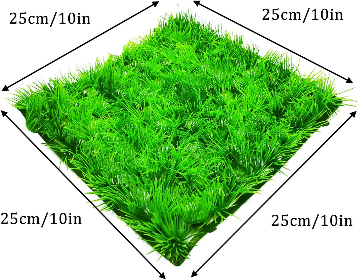 2pcs (10"X10") Artificial Aquarium Grass Mat Decorations Artificial Plastic Lawn Ornament Landscape Green Plants Decoration for Saltwater Freshwater Tropical Fish Tank Decor