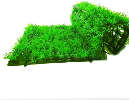 2pcs (10"X10") Artificial Aquarium Grass Mat Decorations Artificial Plastic Lawn Ornament Landscape Green Plants Decoration for Saltwater Freshwater Tropical Fish Tank Decor