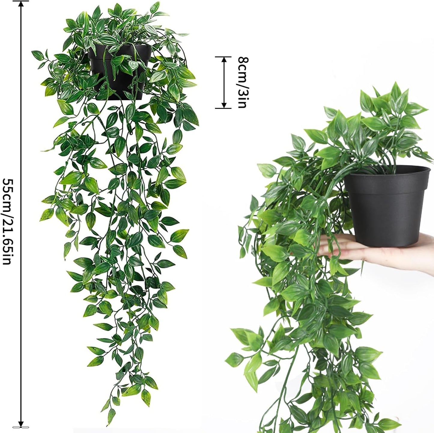 Fake Hanging Plants, Artificial Small Potted Plants for Indoor Outdoor Aesthetic Office Living Room Shelf Decor (1 Pack)