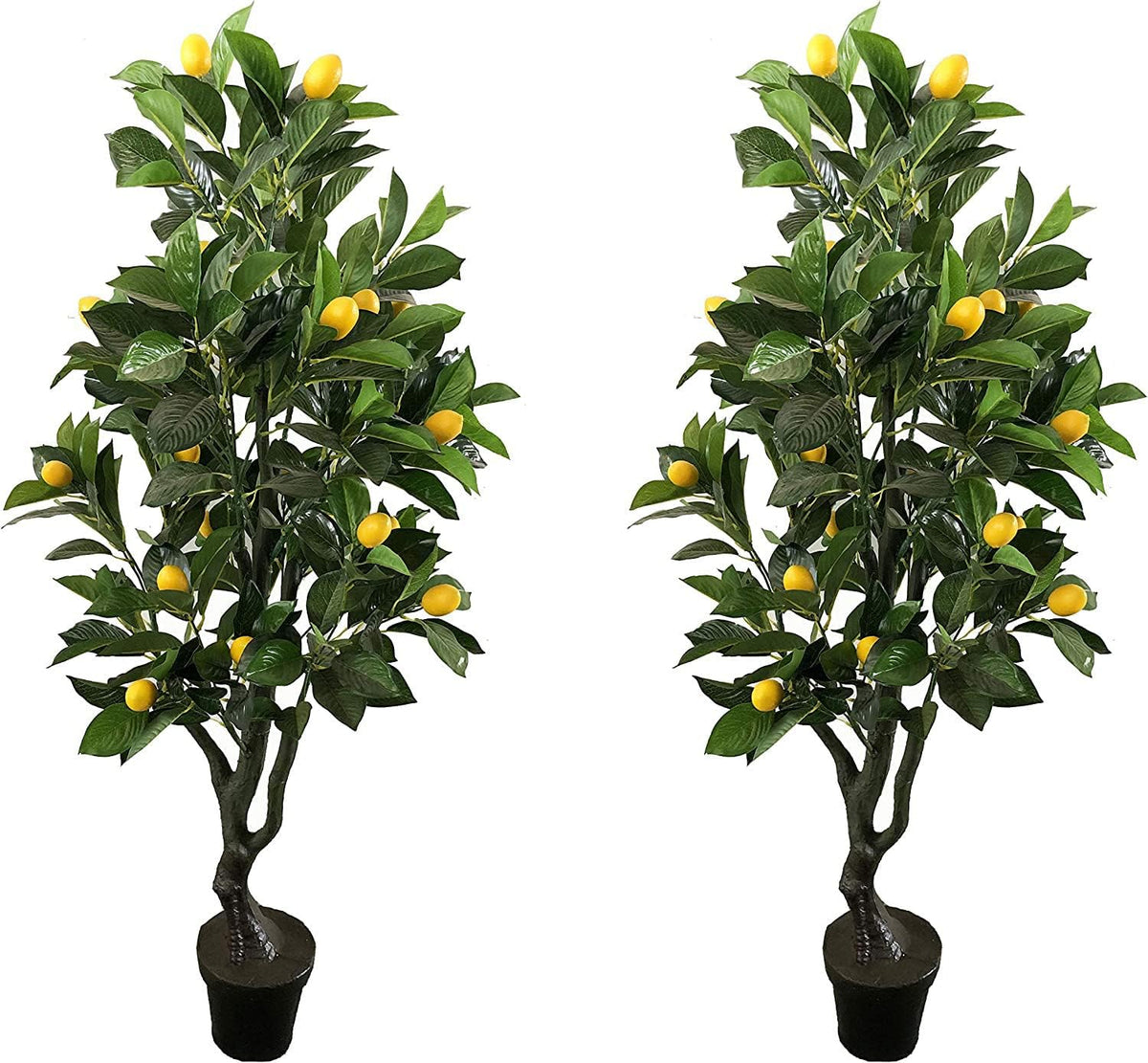 Pair 4 Feet Gorgeous & Lifelike Six-Branch Artificial Tree with Various Size Lemon Fruits, with Nursery Pot, Real Touch Tech, 4', Green, 2