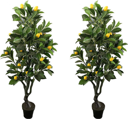 Pair 4 Feet Gorgeous & Lifelike Six-Branch Artificial Tree with Various Size Lemon Fruits, with Nursery Pot, Real Touch Tech, 4', Green, 2