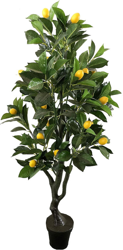 Pair 4 Feet Gorgeous & Lifelike Six-Branch Artificial Tree with Various Size Lemon Fruits, with Nursery Pot, Real Touch Tech, 4', Green, 2