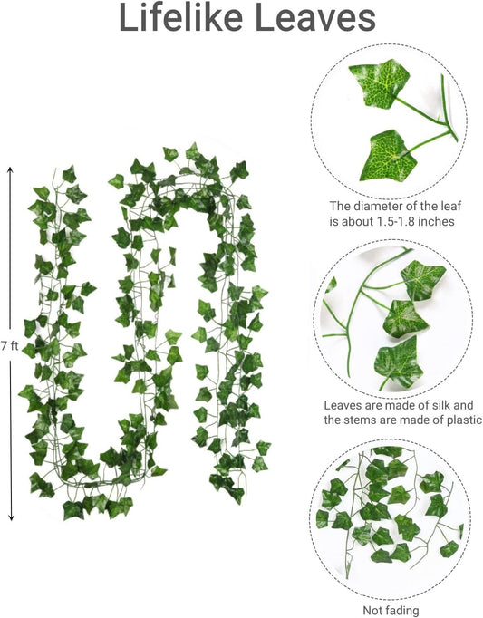 Fake Vines for Room Decor(12 Pack 84 Feet) Aesthetic Artificial Plant Ivy Leaves Hanging Greenery Garlands for Home Bedroom Wall Wedding Party Decor