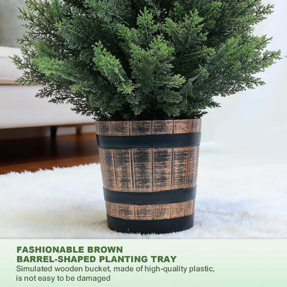 Set of 2 Artificial Cedar Topiary Trees 4FT - Indoor Faux Pine Shrubs with Barrel Planter, Outdoor Fake Cypress Evergreen Plants for Home Office Front Door Porch Decor
